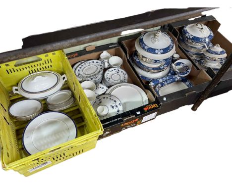 Four boxes of dinnerware including Spode, Royal Doulton Yorktown and Copeland.