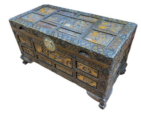 Well carved Eastern camphorwood trunk, 49cm by 89cm by 43cm.