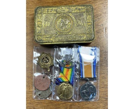 Two WWI Medals awarded to DM2 - 164339 Pte P. R. Leake A. S. C, together with his two wounded dog tags, 1914 Princess Mary Xm