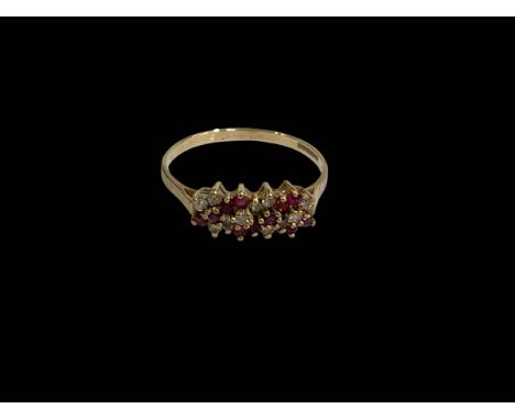 Ruby and diamond 9 carat gold ring, size T.