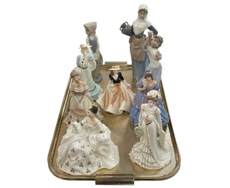 Three Coalport, three Nao, Royal Doulton, Wedgwood and Royal Worcester figures.