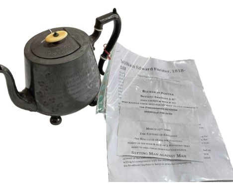 Victorian Britannia metal teapot, Buckshot Foster story attached.