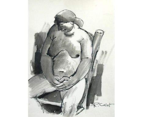 § Robert Colot (Belgian, 1927-1993) Study of a nude signed lower right "R Colot" and on watermarked paper pen and ink 35 x 26