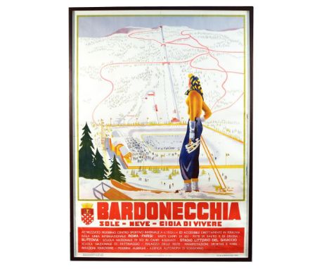 Anonymous, Bardonecchia, circa 1939, lithograph in colours, printed by Barabino & Graeve, Genova 138 x 100cm (54 x 39in) Bard