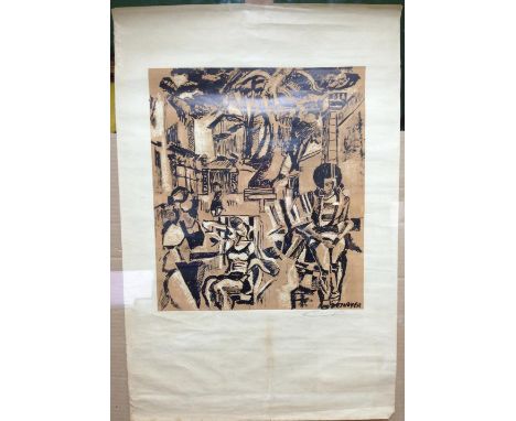 § François Desnoyer (French, 1894-1972) Street scene with figures signed lower right "Desnoyer" and numbered 27/100 print, un