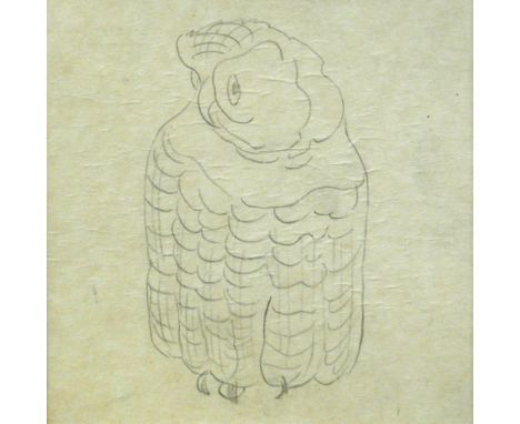 Bernard Leach (British, 1887-1979), Owl design, a pencil drawing on rice paper, backstamp to reverse 12 x 12cm (5 x 5in) Prov