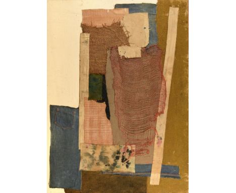 § Mary Orrom (British, d. 2014) Isle of Dogs, 1965 signed and dated to the reverse mixed media and collage, including sand, f