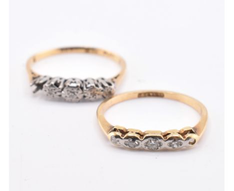 Two 18ct gold, platinum and diamond rings AF. The lot to include an 18ct gold, platinum and diamond five stone ring AF with o