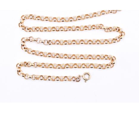 A 9ct gold necklace chain with spring ring clasp. Stamped 9ct. Weight 5.25g. All weights, measurements and sizes are approxim