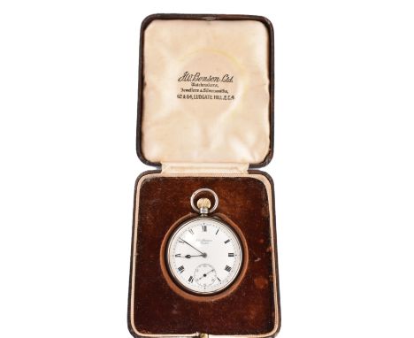 A hallmarked silver J.W. Benson open face pocket watch. The pocket watch having Roman numeral indices, blued hands, subsidiar