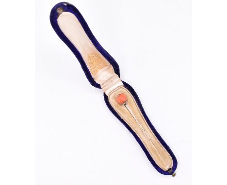 A 19th century gold and coral topped stick pin cased. The stick pin to come cased in fitted box for R&amp;S. Garrard &amp; Co