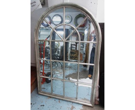 MIRROR, architectural style, with domed top in a silver painted frame, 101cm x 148cm.