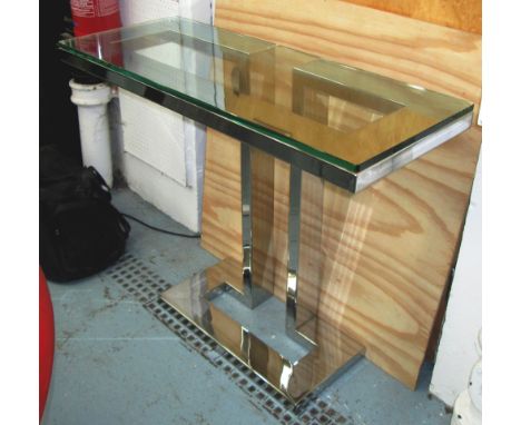 CONSOLE TABLE, contemporary design, the rectangular glass top on a polished metal base, 100cm W x 40cm D x 87cm H. 