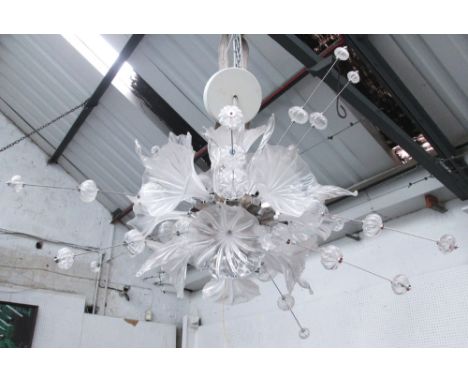 MURANO GLASS CHANDELIER, with lily shaped trumpets of Sputnik form..Approx 80cm tall by 130cm wide. w/f.