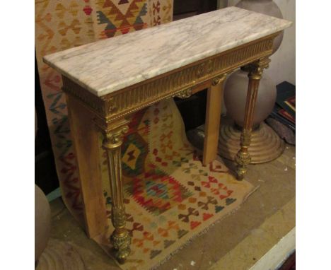 CONSOLE TABLE, French 19th century design carved giltwood with fluted frieze and supports and Carrara marble top, 92cm x 31cm