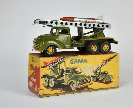 Gama, Raketentransporter, W.-Germany, 30 cm, Blech, Friktion ok, min. LM, Okt Z 2, mit Rakete, Z 2+