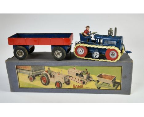 Gama, Raupenschlepper mit Anhänger, Germany VK, 40cm, Blech, UW ok, LM, Okt Z 1-, Blechketten, Z 2-