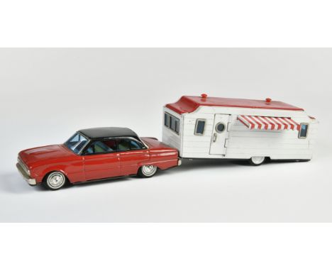 Bandai, Ford Falcon mit Hausanhänger, 43 cm, Japan, Blech, Friktion ok, LM, Z 2-3