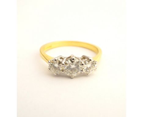 GRADUATED DIAMOND THREE STONE RING
on eighteen carat gold shank, the diamonds totalling approximately 1ct, ring size L-M
