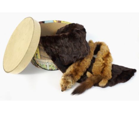 LADY'S BROWN MINK STOLE
bearing the woven initials 'GHP' to the lining, 158cm long, together with a light brown mink collar w