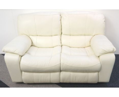 CREAM LEATHER RECLINING TWO SEAT SOFA
with side recessed handle operation for the back and leg rest 