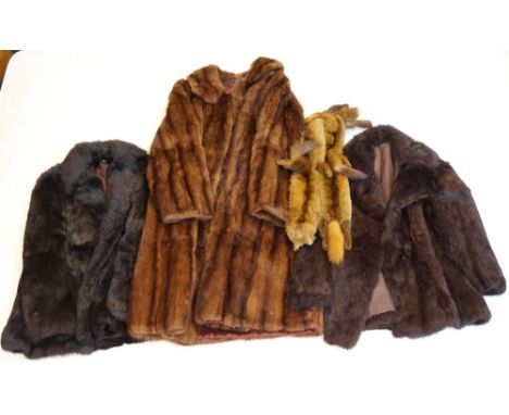 VINTAGE LADY'S MUSQUASH COAT
with pockets, two coney fur jackets with pockets and a mink stole (4)