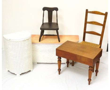 VICTORIAN MAHOGANY BIDET
with a lift off oblong lid, now lacking its liner and standing on turned supports; two Lloyd Loom st