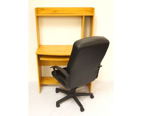 MODERN WAXED PINE COMPUTER DESK
with an upper shelf and side storage compartment above a slide out keyboard shelf, together w