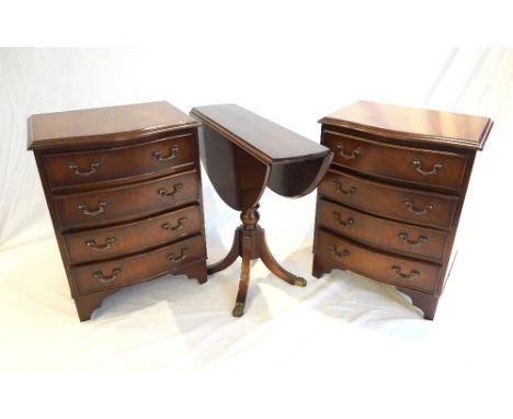 PAIR OF MAHOGANY SERPENTINE BEDSIDE CHESTS
the moulded tops above four cock beaded drawers, standing on bracket feet, 45cm wi