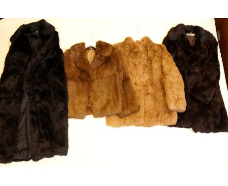 TWO VINTAGE LADIES CONEY FUR COATS
both with pockets and both size 14, and two ladies coney fur jackets, both with pockets, o