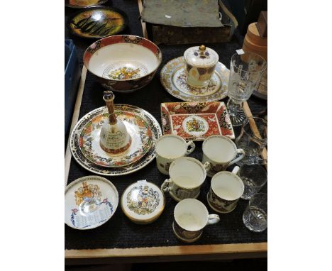 ##Modern Coronation china and glass items, including Royal Worcester, Coalport, a Crown Derby bell, Aynsley, etc