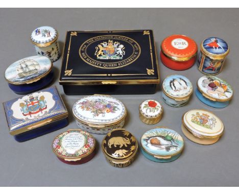 ##Fourteen Halcyon Days enamel boxes, including Royal commemorative and animal subjects