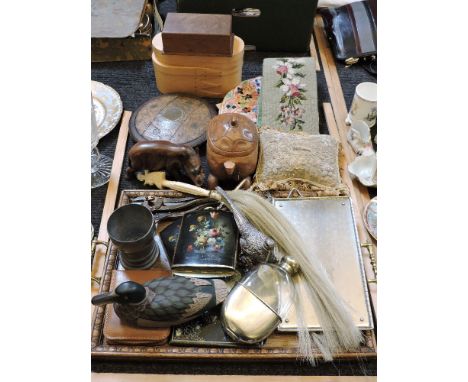 ##Various items, including a discus, wooden animals, corkscrews, embroidered cushion, etc