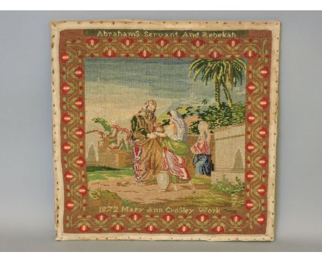 A late Victorian wool tapestry, by Anne Crossley, work of a biblical scene