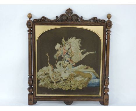 A Victorian tapestry screen, 83cm wide, 100cm high
