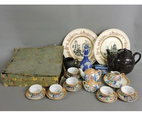 A quantity of decorative ceramics, to include a pair of Wedgwood jasperware cream pots, two Clarice Cliff 'There'll always be