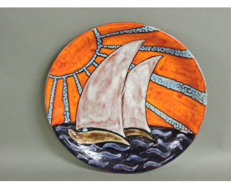 A Poole Pottery Art Deco Sails dish, decorated by Nicola Massarella, 32cm diameter