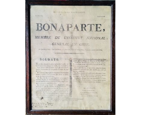 French Revolutionary Wars. Napoleon Bonaparte's proclamation to his troops at sea in 1798, produced using the printing press 