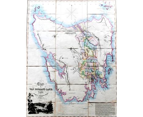 Australia. Map of Van Diemen's Land [Tasmania], hand-coloured engraving, London: Joseph Cross, 26 June 1826. Sectional, linen