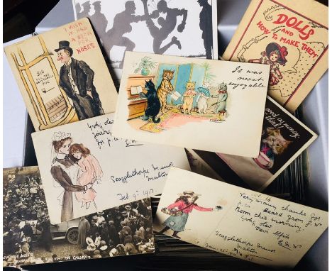 Postcards. Collection comprising: cartoon/humour, several by Mabel Lucie Attwell, including a framed Valentine's "Bijou" gree