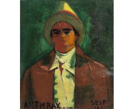 Seif Wanly (Egypt, 1906-1979)Self-Portrait in Anthrax oil on cardboard, framedsigned 'SEIF' and dated '1951' (lower right) an