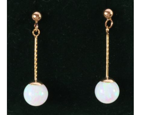 Pair of 9ct gold opal drop ear-rings stamped 375    Condition Report   Click here for further images, condition, auction time