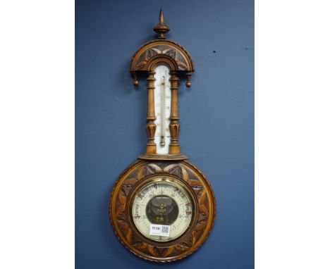 Early 20th century carved beech aneroid barometer, H51cm   Condition Report   Click here for further images, condition, aucti