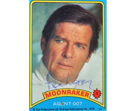 James Bond 007 - Roger Moore (1927-2017) - autographed original vintage 1979 Glidrose made Moonraker trading card. Signed to 