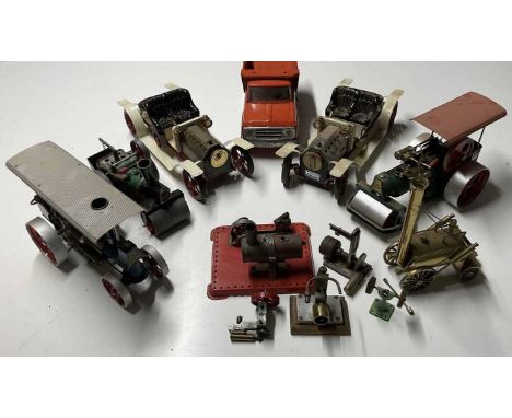 MAMOD; two Mamod roadsters, the early and later version, a Mamod road roller, also a Tonka Dodge tipper, together with two Wi