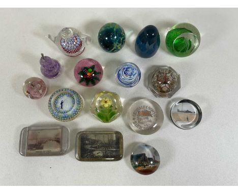 Sixteen glass paperweights in various forms comprising Mdina, Caithness, Alum Bay, Daphne Pain 'L.S.Lowry 'Man Lying Wall' , 