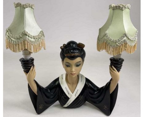A painted chalk wall mounted light bracket of an Oriental girl, marked on the rear Red. MdL.901009, 33 x 40cm.Condition Repor