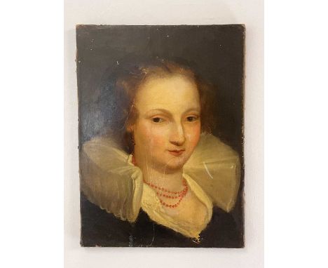 AFTER PETER PAUL RUBENS; oil on re-lined canvas, portrait study of his first wife Isabella Brant, unsigned, 38.5 x 29cm, penc