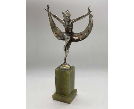 JOSEF LORENZL &amp; CREJO; an Art Deco cold painted bronze figure of a dancer modelled upon an onyx base, signed 'Crejo' to t