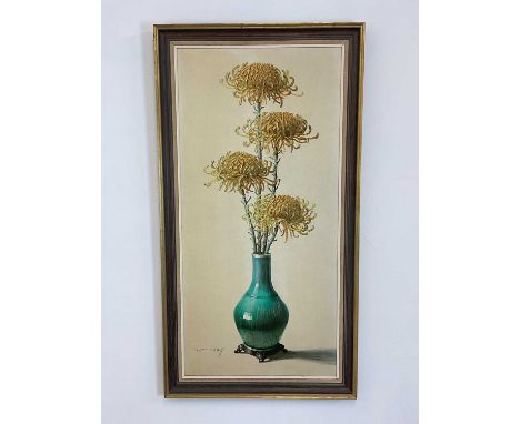 AFTER VLADIMIR TRETCHIKOFF; a vintage coloured print, 'Chrysanthemums', 80 x 43cm, framed.
